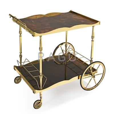 Appraisal: ALDO TURA Bar cart Italy s Lacquered parchment polished brass