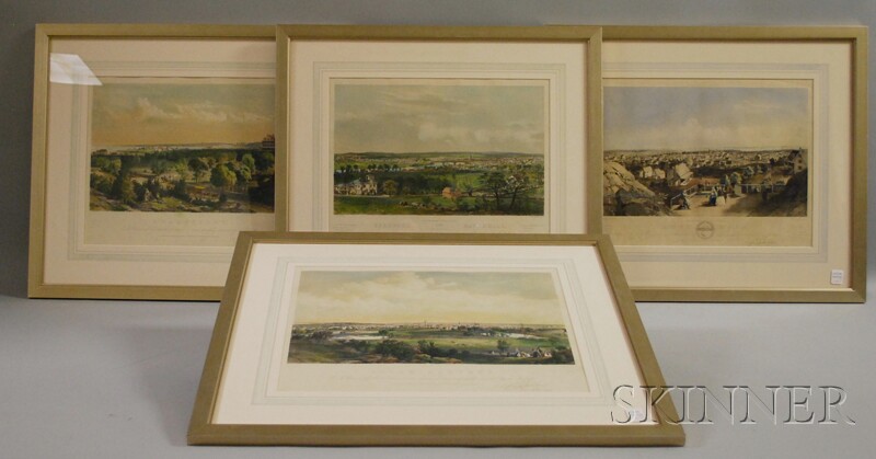 Appraisal: Set of Four Framed Endicott Co Hand-colored Lithograph New England