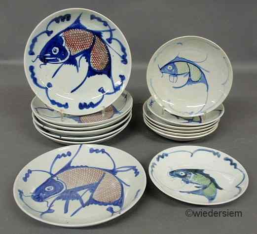 Appraisal: Set of Asian porcelain plates with koi fish decoration large