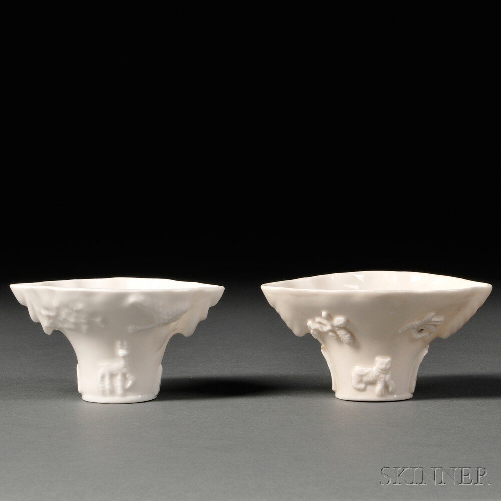 Appraisal: Two Blanc-de-Chine Libation Cups China Qing Dynasty of rhinoceros horn