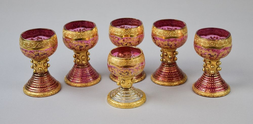 Appraisal: Pieces Bohemian Stemware Red glass with gilt decoration and punti