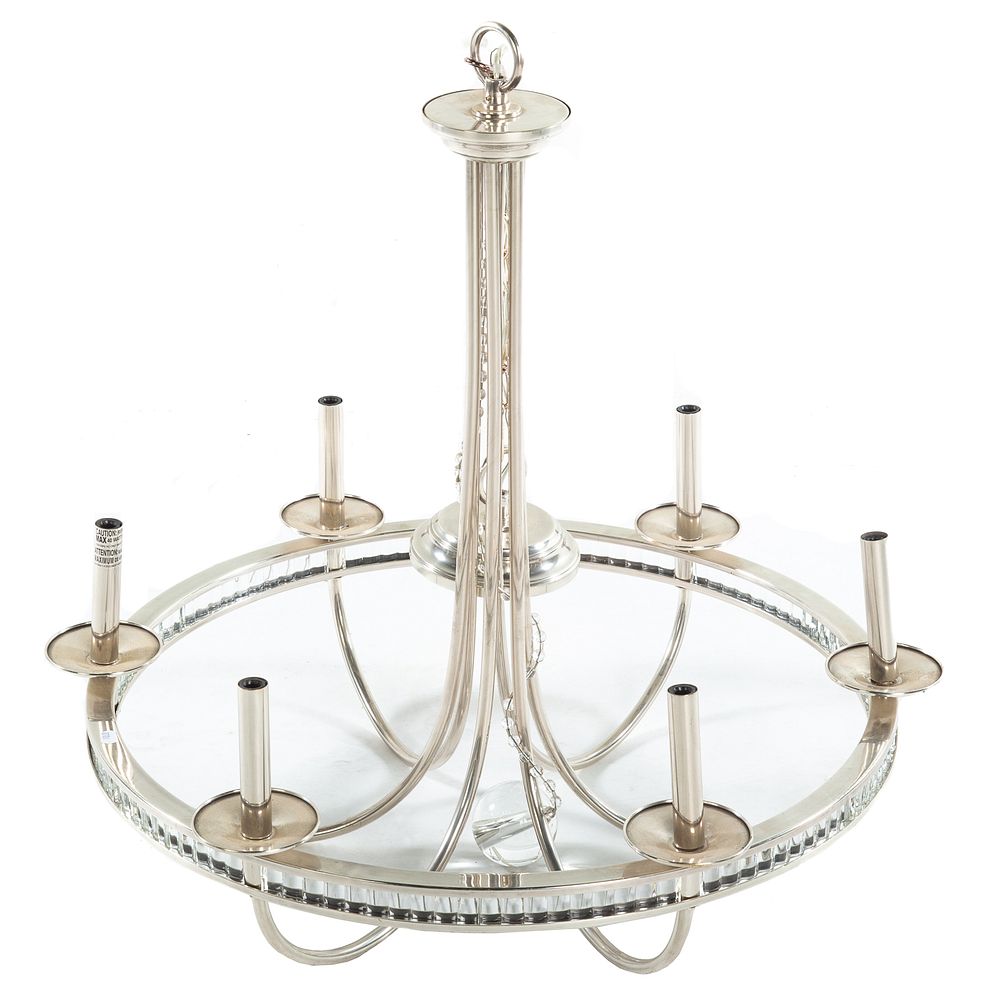 Appraisal: Chrome Glass Light Chandelier Attr T Parzinger Modernist style circular