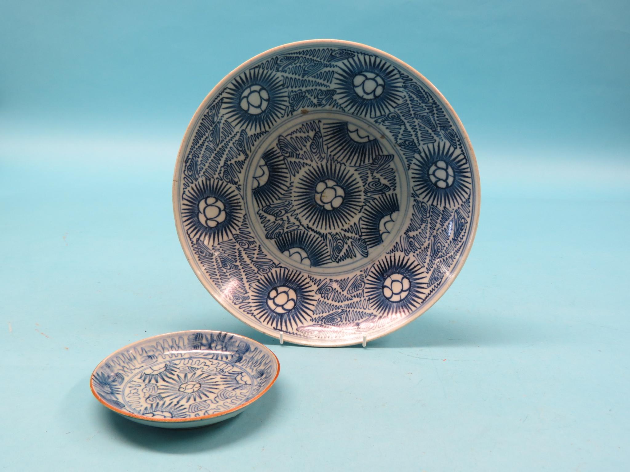 Appraisal: An th century Chinese provincial dish painted with sunburst devices