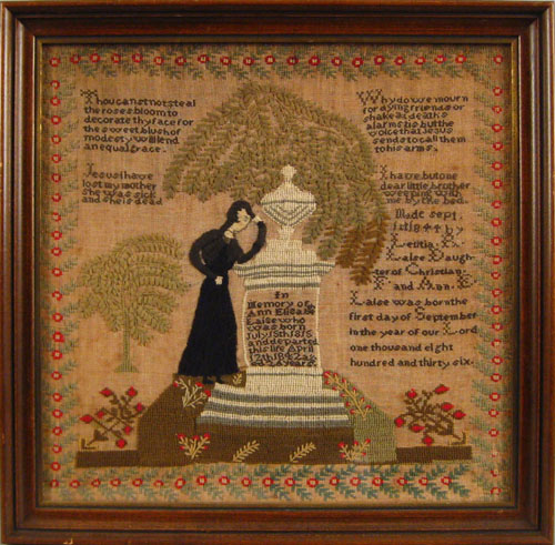 Appraisal: Wool on linen memorial needlework dated wrought by Letitia Laise