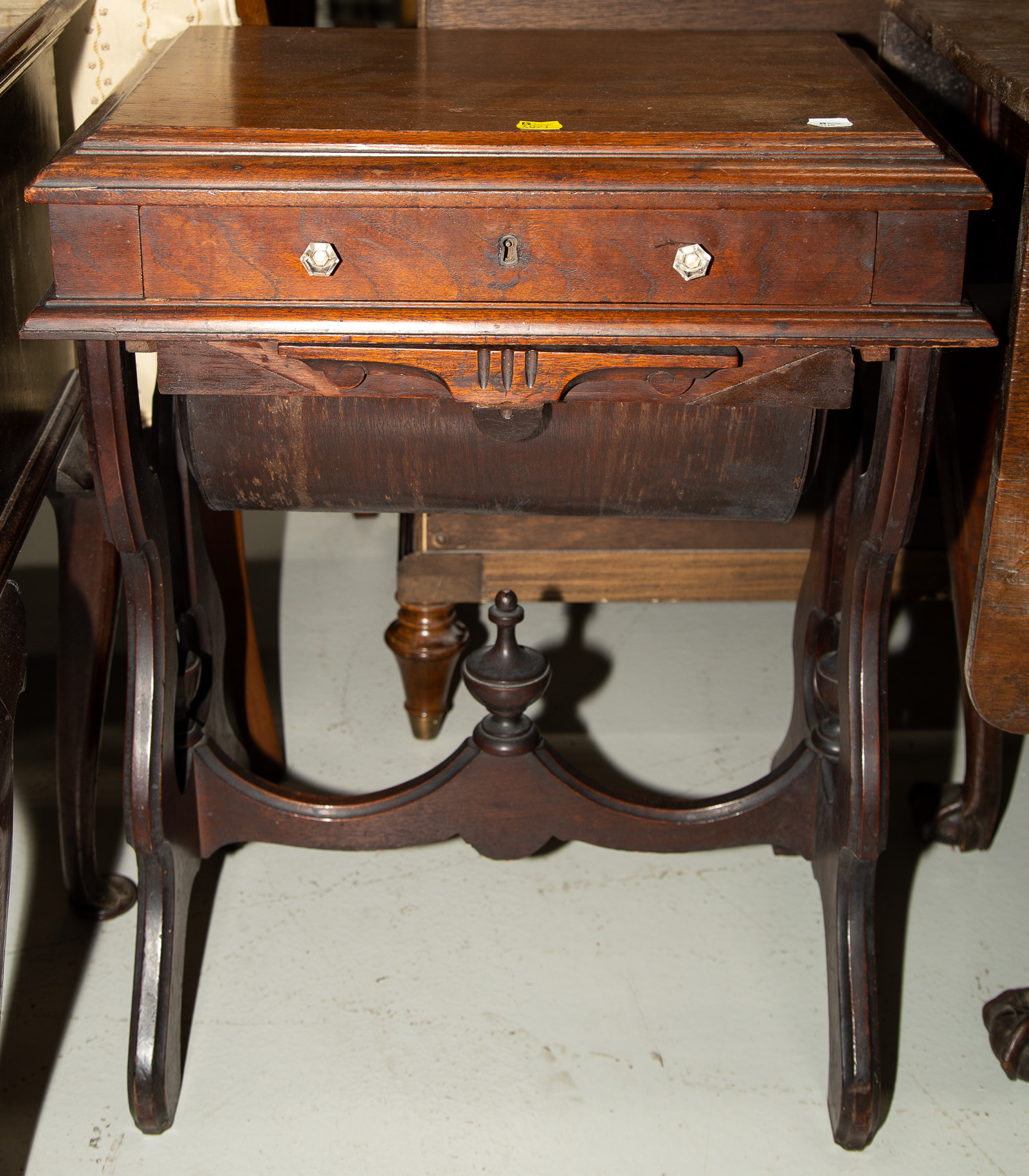 Appraisal: AMERICAN RENAISSANCE REVIVAL WALNUT SEWING TABLE rd quarter th century