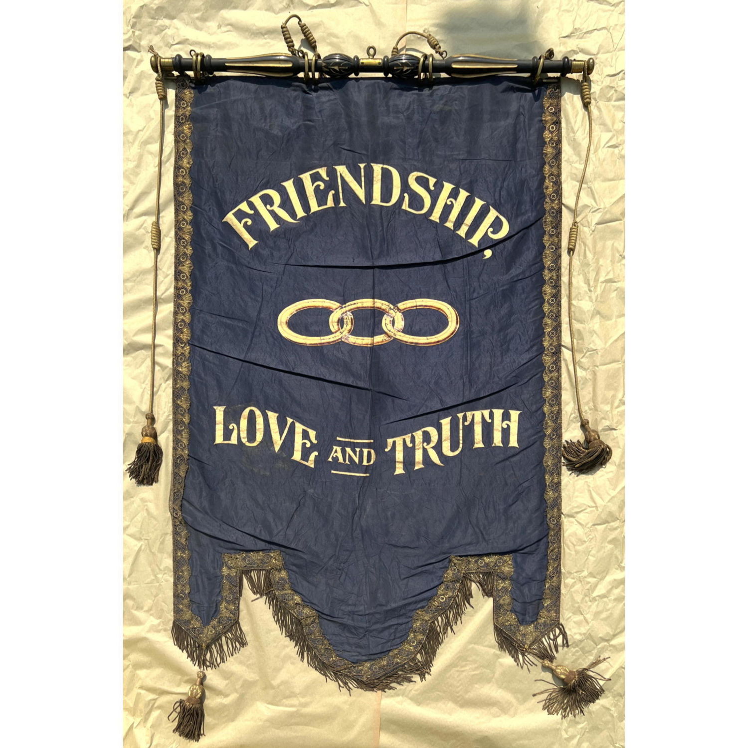 Appraisal: Antique Friendship Love and Truth Banner Reverse side reads EDEN