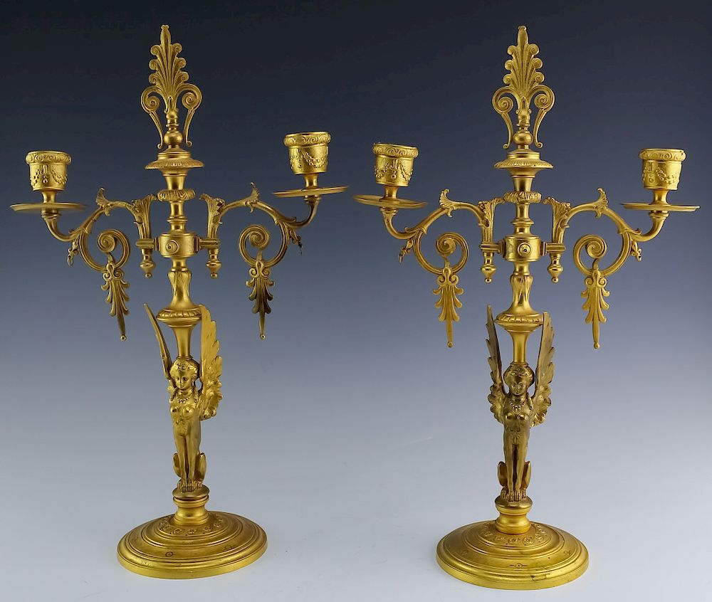 Appraisal: Egyptian Revival Dore Bronze Wing Lady Candelabras Pair of art