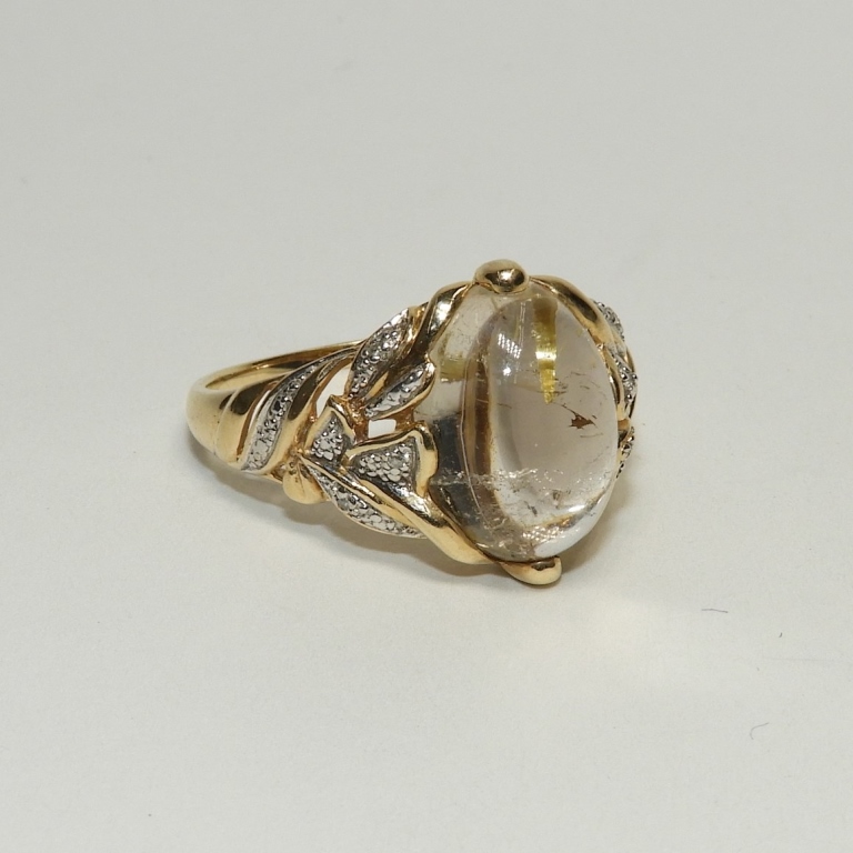 Appraisal: ROCK CRYSTAL DIAMOND K GOLD LADY'S RING th CenturyRock crystal