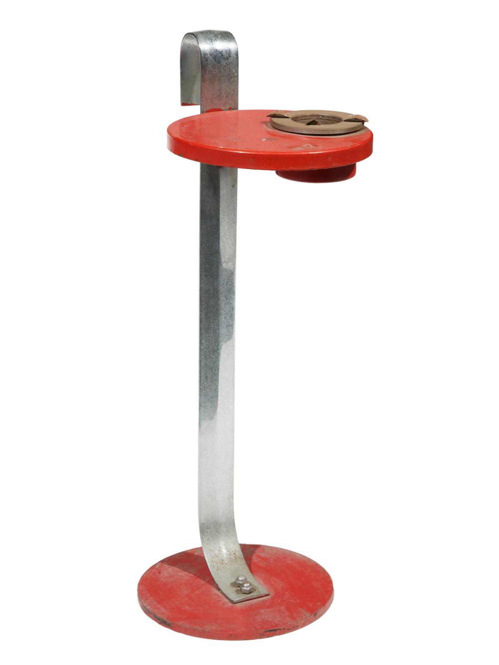 Appraisal: American Art Deco Chromed Steel and Red Lacquered Ashtray Stand