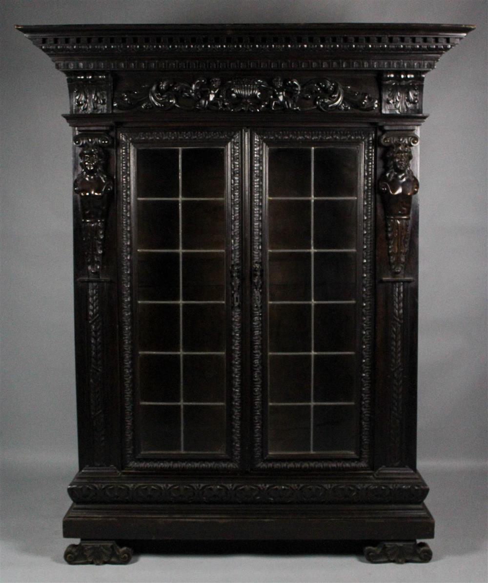 Appraisal: RENAISSANCE REVIVAL CARVED WALNUT DISPLAY CABINET likely th Century -