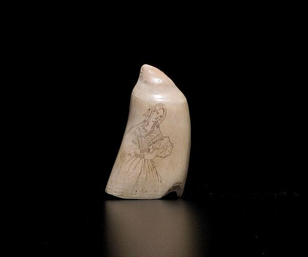 Appraisal: WHALE'S TOOTH WITH SCRIMSHAWED SHIP AND LADY American ca -