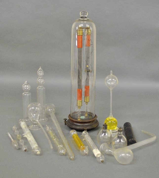 Appraisal: - Glass domed and mahogany electrical scientific instrument h together