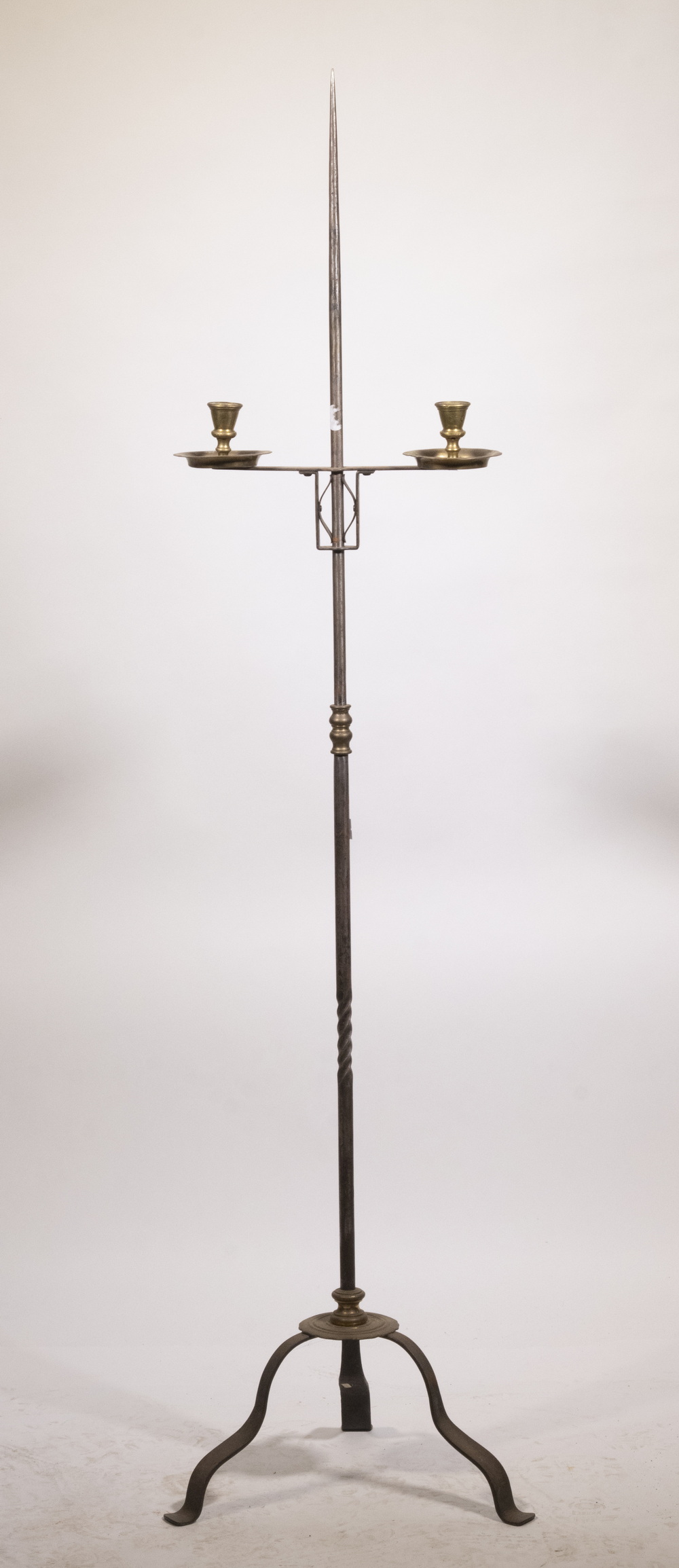 Appraisal: TH C TWO-SOCKET FLOOR CANDELABRUM Vintage Brass and Forged Iron