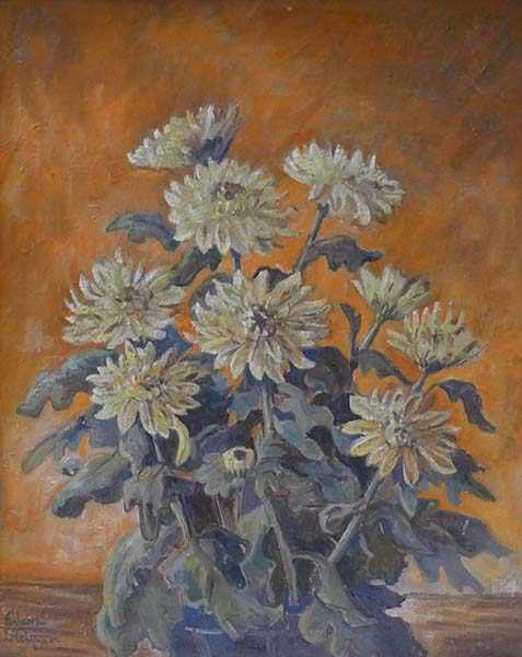 Appraisal: EILEEN STRINGER STILL LIFE WITH CRYSANTHAMUM OIL ON CANVAS BOARD