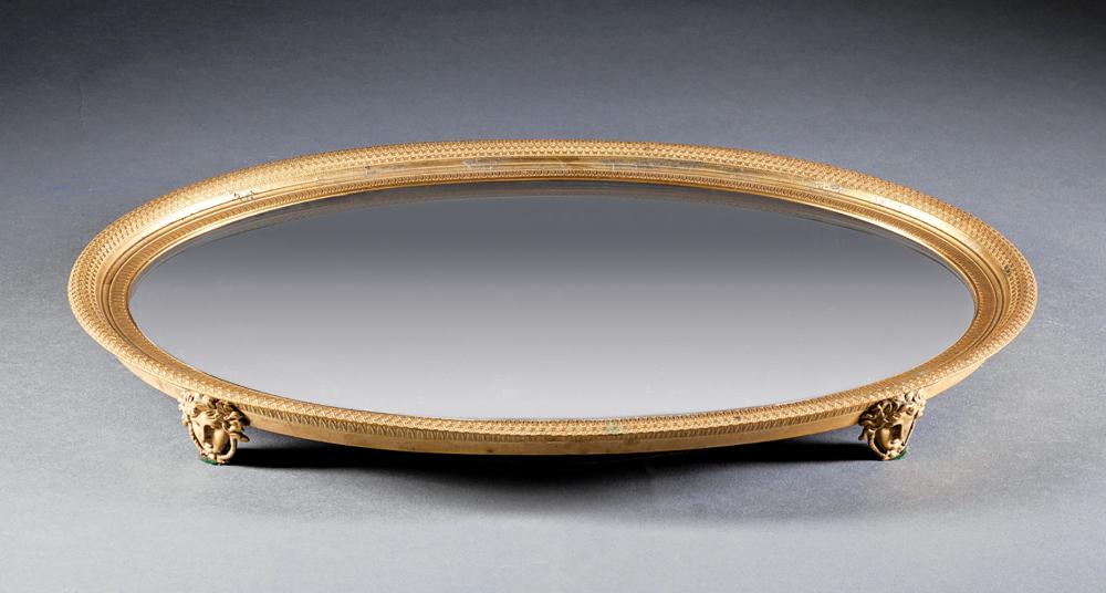 Appraisal: Restauration Gilt Bronze Mirrored Plateau th c guilloche and egg