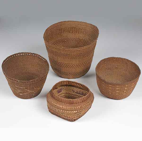 Appraisal: Northwest Coast Baskets lot of including a Makah basket decorated