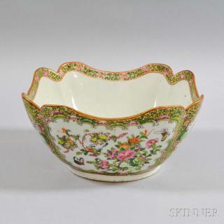 Appraisal: Rose Medallion Porcelain Bowl with Cut Corners ht wd dp