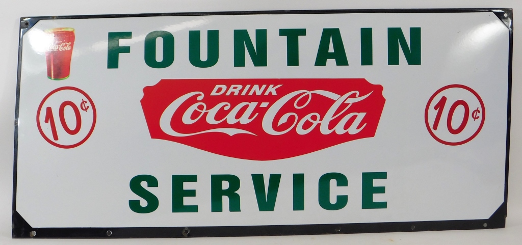 Appraisal: COCA-COLA TIN FOUNTAIN SERVICE CENT SIGN United States th CenturyLarge