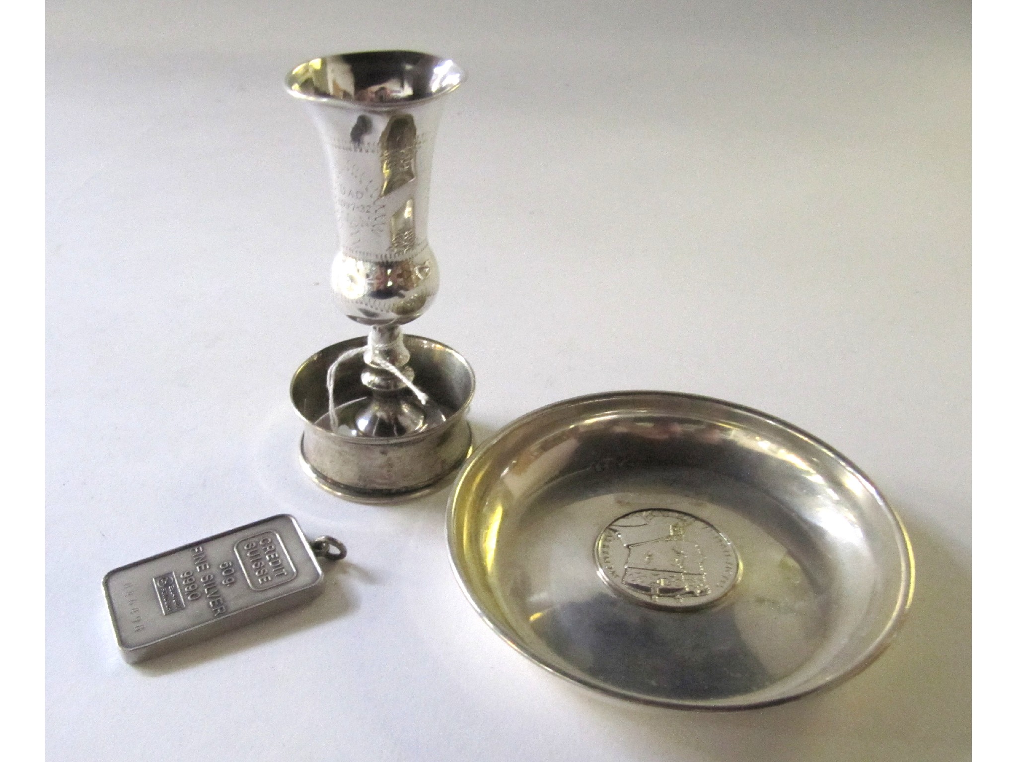 Appraisal: A lot comprising a silver goblet coin set dish napkin