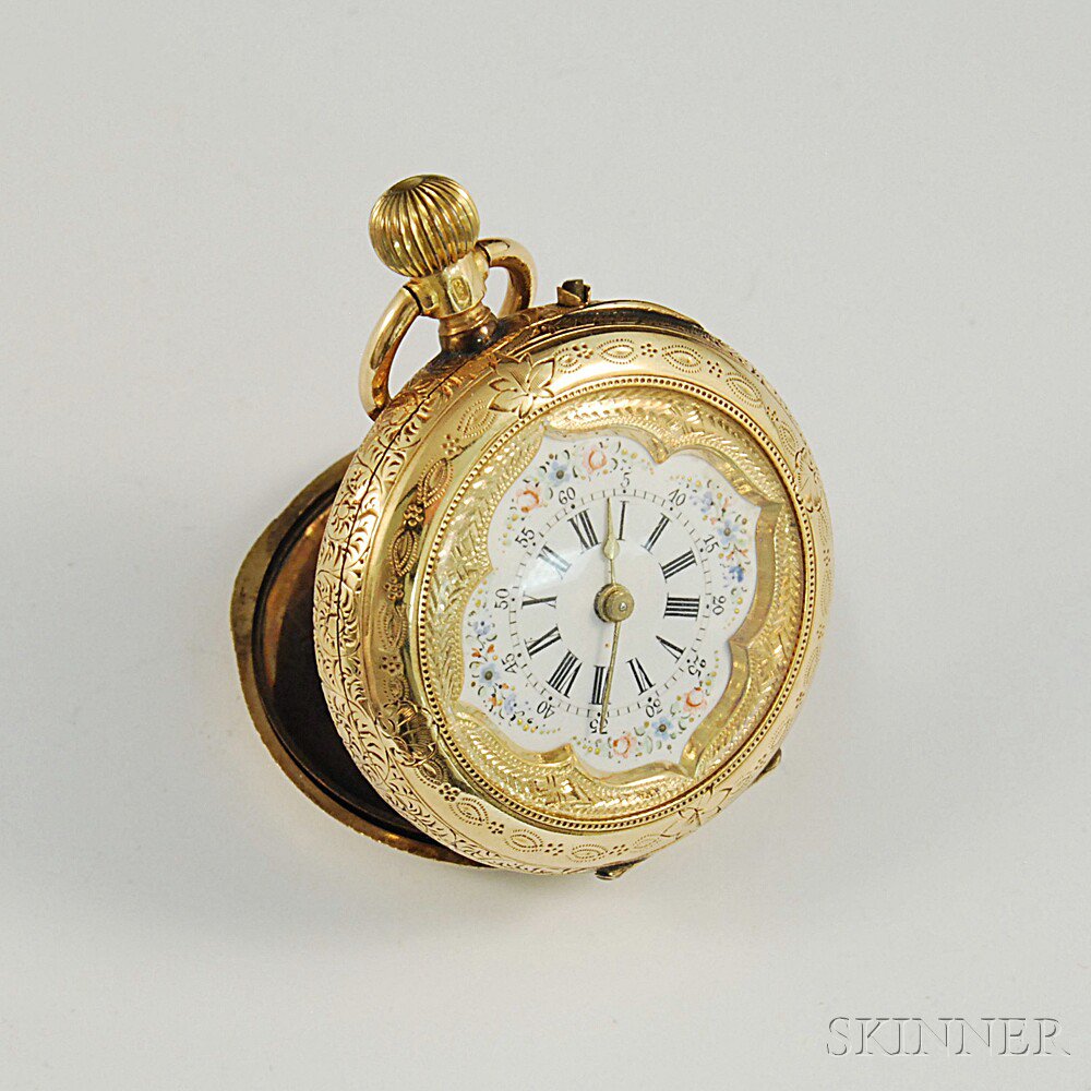 Appraisal: kt Gold Lady's Pocket Watch with engraved gold outer cases