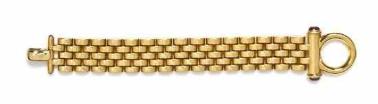 Appraisal: An Karat Yellow Gold and Tourmaline Brick Link Bracelet consisting