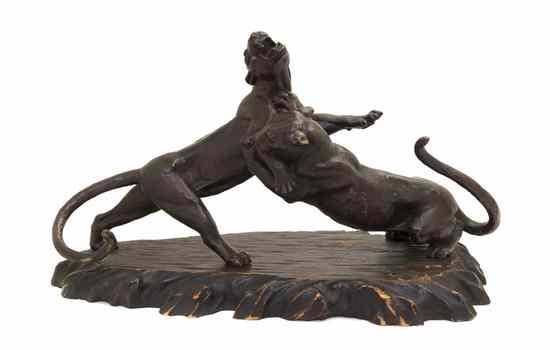 Appraisal: A Japanese Bronze Statue Meiji Period depicting two tigers fighting