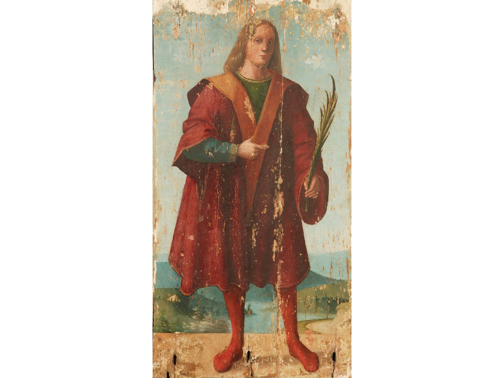 Appraisal: TUSCAN SCHOOL th century St Julian holding a palmette with