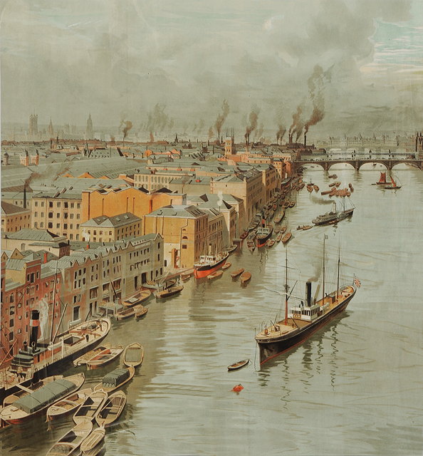 Appraisal: TH CENTURY ENGLISH SCHOOL Industrial view looking down the Thames