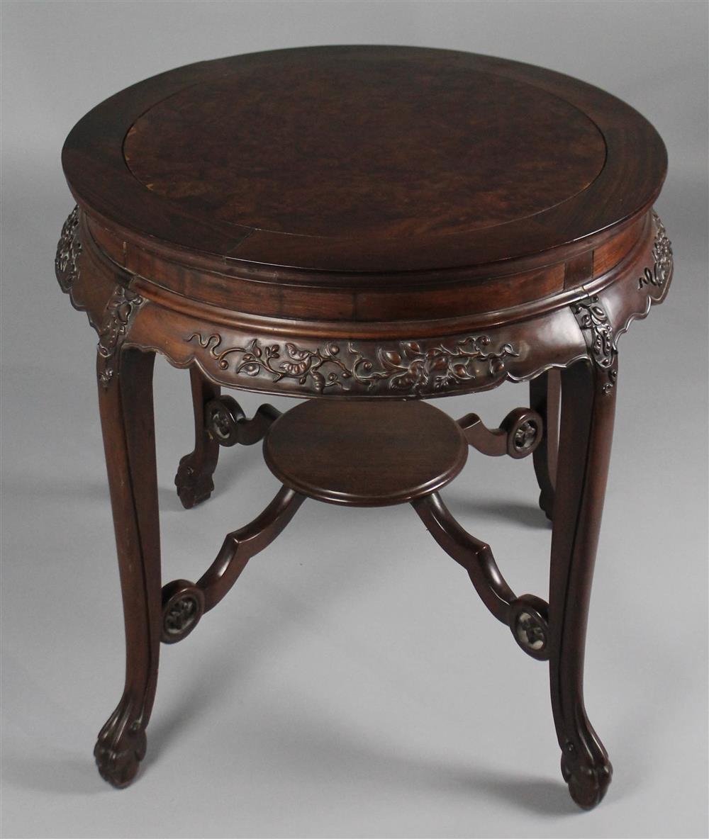 Appraisal: CHINESE CARVED CIRCULAR HARDWOOD TABLE having a round top with