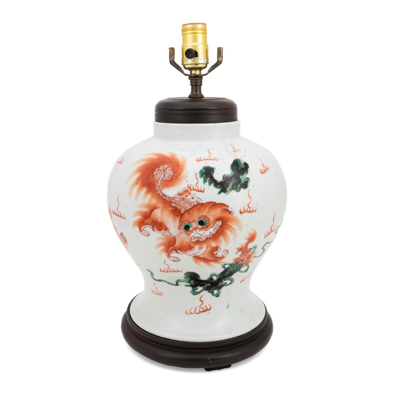 Appraisal: CHINESE GUARDIAN LION GINGER JAR MOUNTED AS A LAMP Chinese