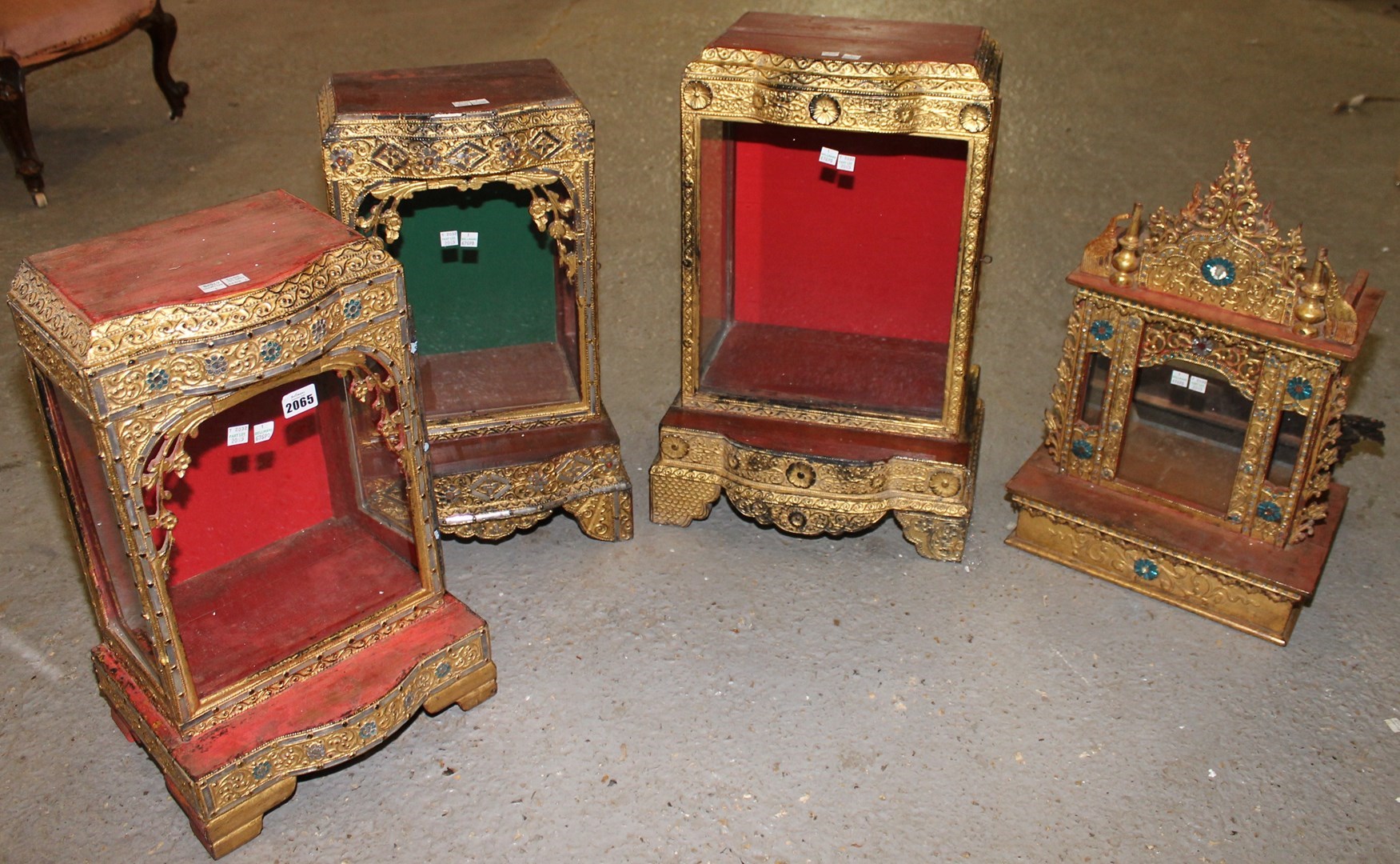 Appraisal: Four various th century gilt carved shrine cabinets