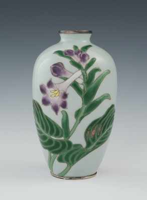 Appraisal: A Miniature Cloisonne Moriage Lily Vase Meiji Period Circa ovoid