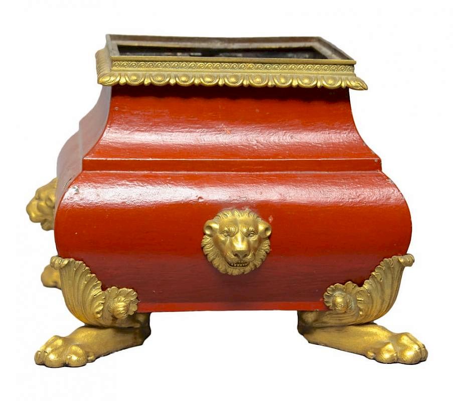 Appraisal: A Red Tole Peinte Planter With Finely Cast Gilt Bronze