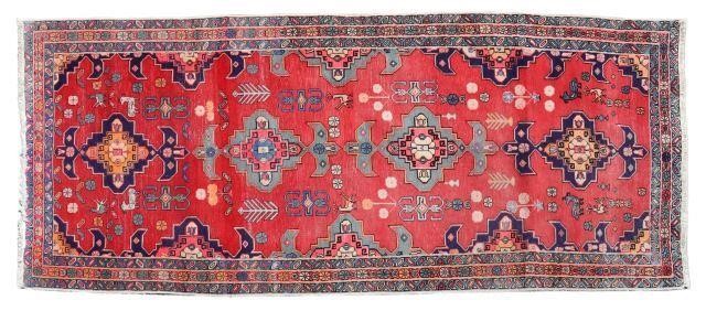 Appraisal: Hand-tied Persian Meshkin runner rug approx ' l ' w