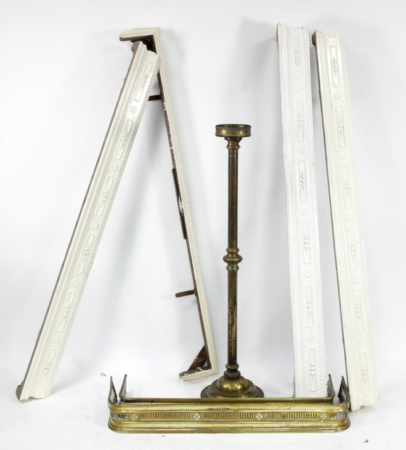 Appraisal: Two brass fire curbs a brass standard lamp and three