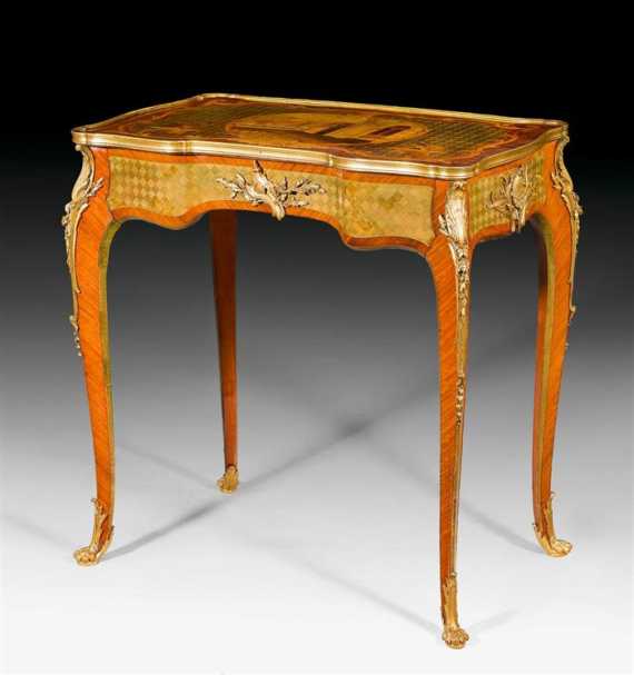 Appraisal: SMALL WORK TABLE AU PAYSAGE ITALIEN Louis XV style stamped