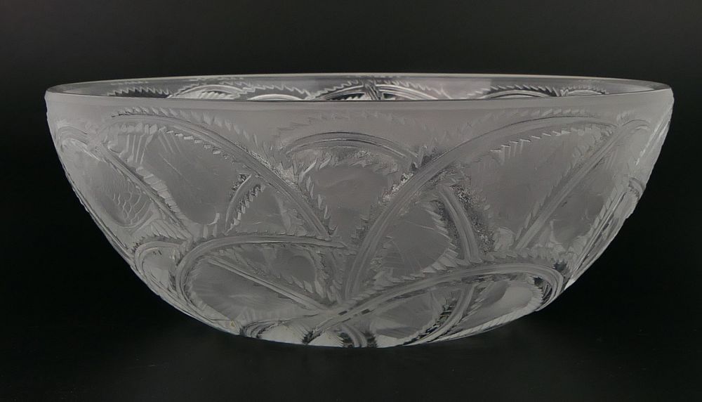 Appraisal: LALIQUE PINSON FRENCH CRYSTAL BOWL Decorated with birds and leaves