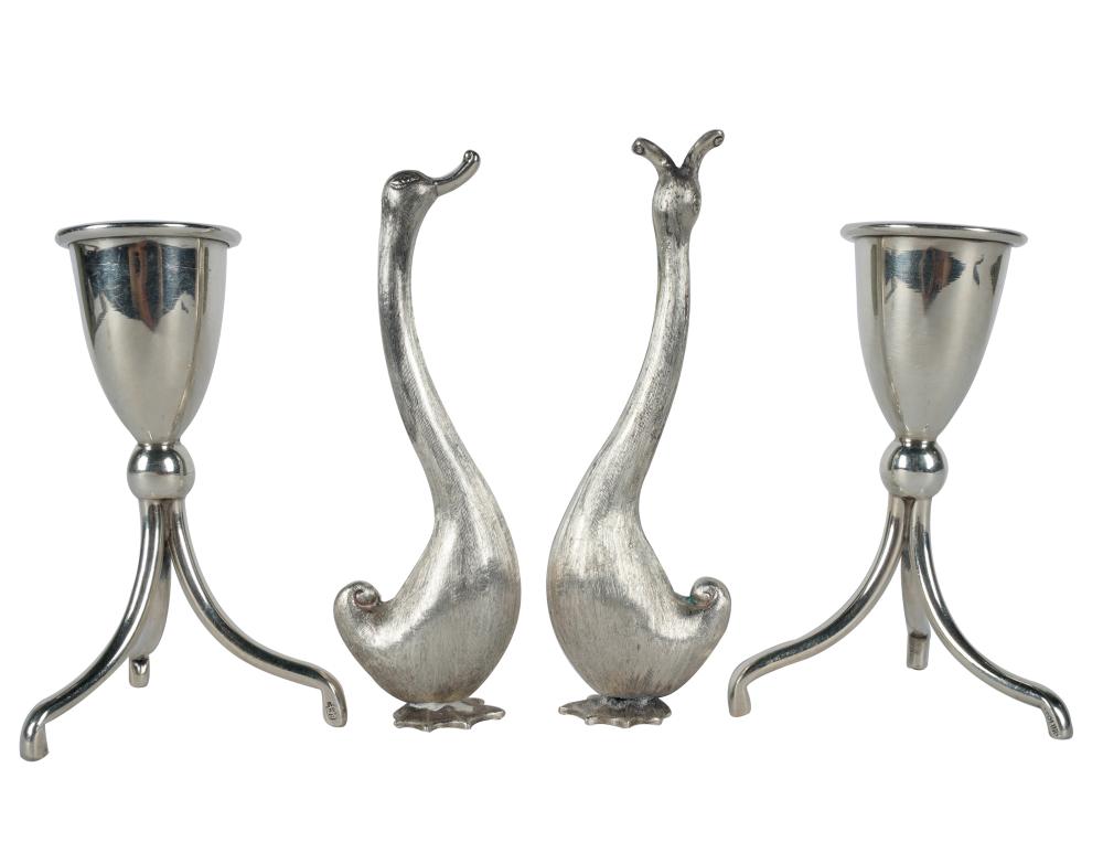 Appraisal: GROUP OF MEXICAN STERLING TABLE ARTICLEScomprising a pair of candlesticks