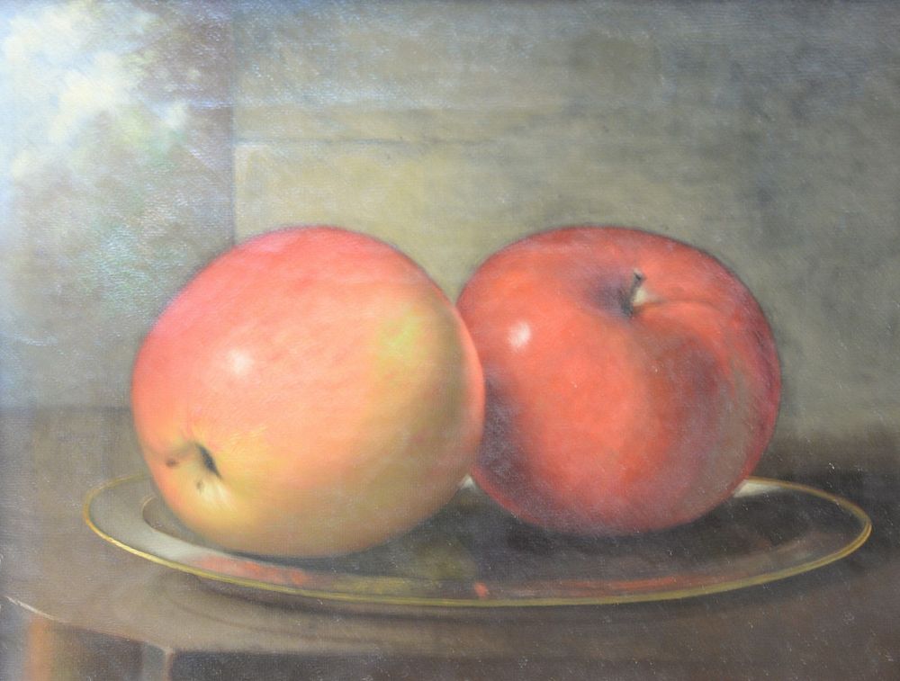 Appraisal: th C oil on canvas still life of apples unsigned