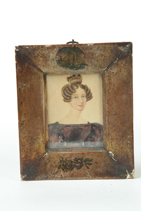 Appraisal: MINIATURE ON PAPER Probably American late s-early s Fashionably dressed