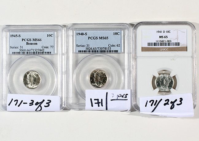 Appraisal: Mercury Dime Lot S MS PCGS D MS NGC S