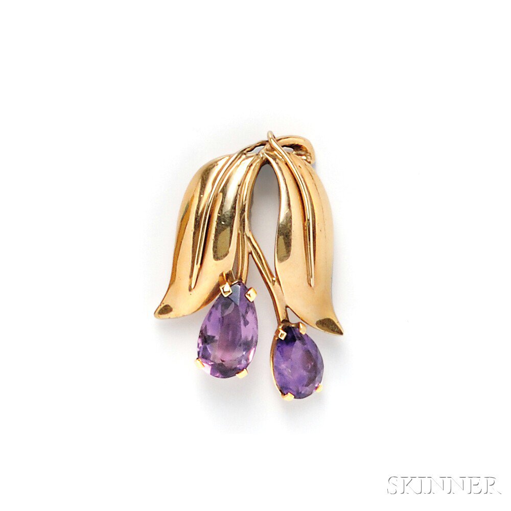 Appraisal: kt Gold and Amethyst Brooch Seaman Schepps set with pear-shape