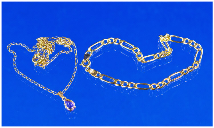 Appraisal: ct Gold Figaro Bracelet Together With a Amethyst Pendant And