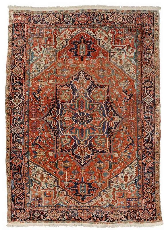 Appraisal: Heriz Carpet Persian early mid th century geometric designs on