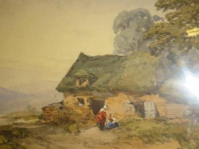 Appraisal: CALLOW Lakeland Scene with Cottage and Figures in the Foreground