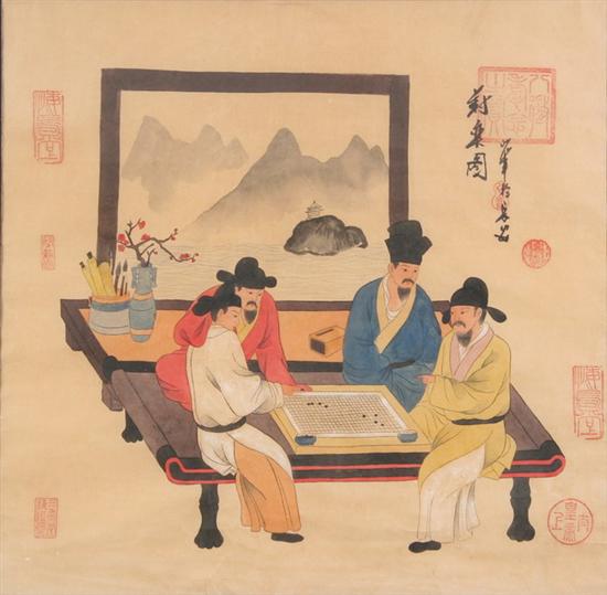 Appraisal: CHINESE SCHOOL Qing Dynasty PLAYING Go GAMES Color and ink