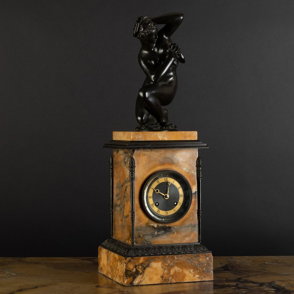 Appraisal: Late Louis Philippe Bronze-Mounted Marble Mantle Clock Possibly English The