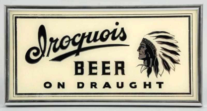 Appraisal: Iroquois Beer Reverse Glass Painted Sign Clean overall example with