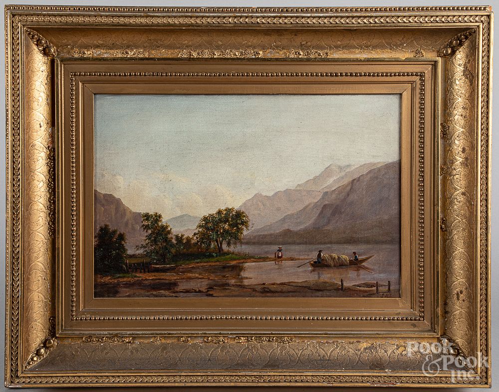 Appraisal: Oil on canvas river landscape late th c Oil on