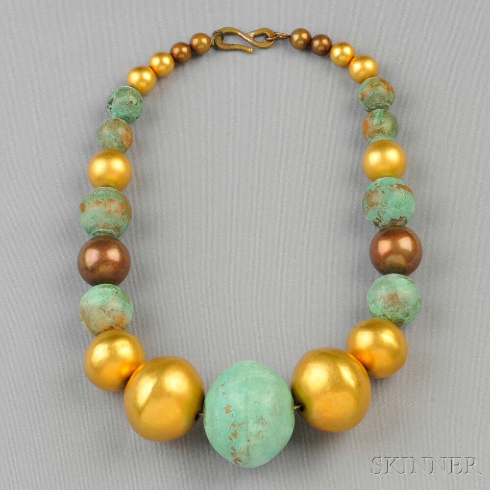 Appraisal: Oxidized Copper and Brass Bead Necklace Robert Lee Morris composed